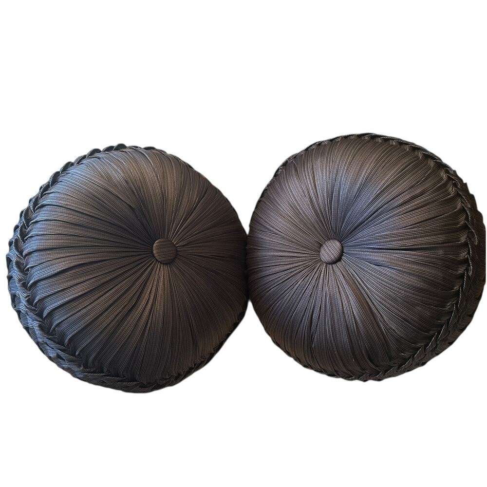 J. Queen New York Bohemia 2 Round Tufted 15" Pillows Graphite Throw Accent